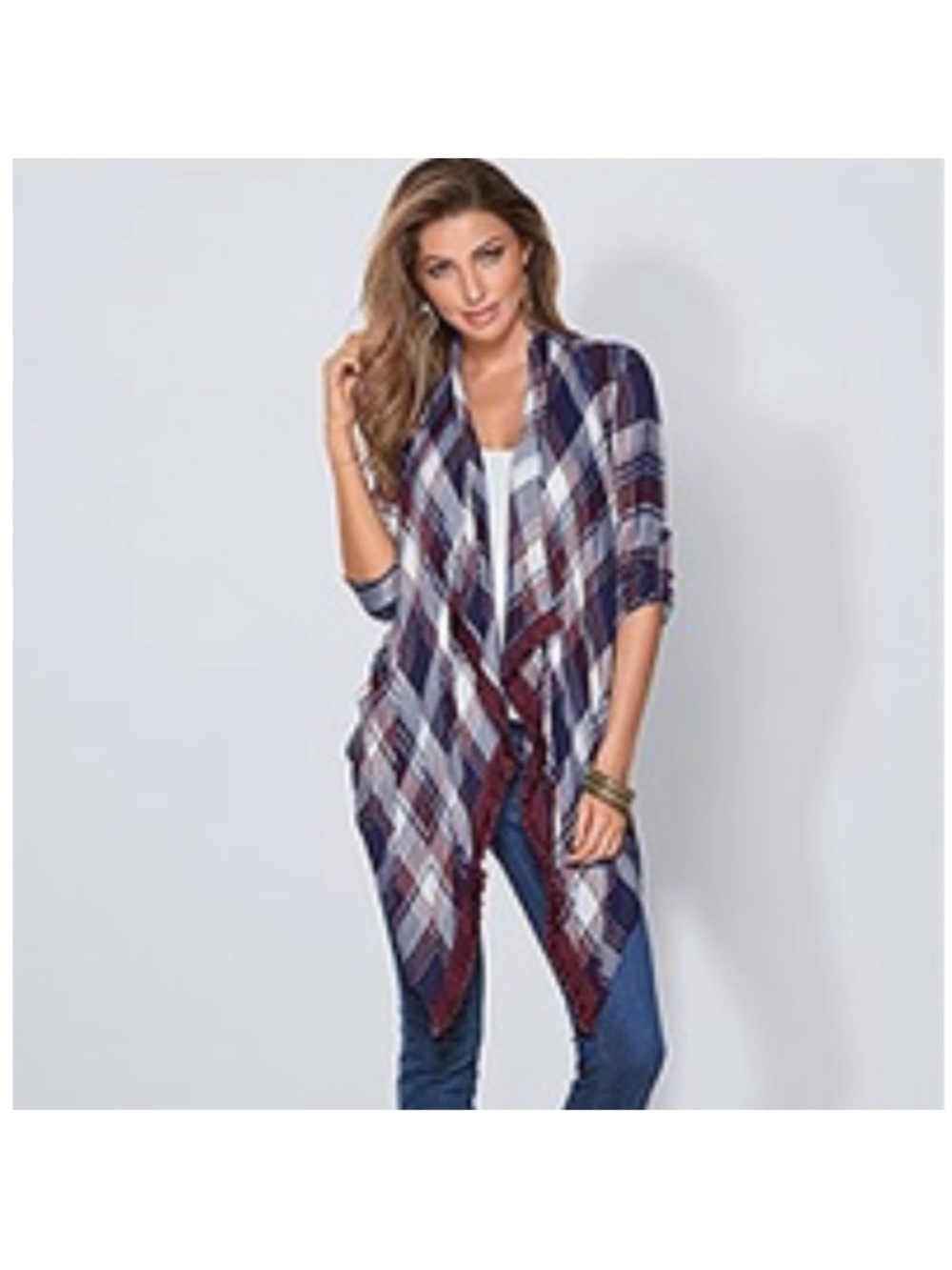 Plaid print light weight duster women’s size small Blue/Burgundy